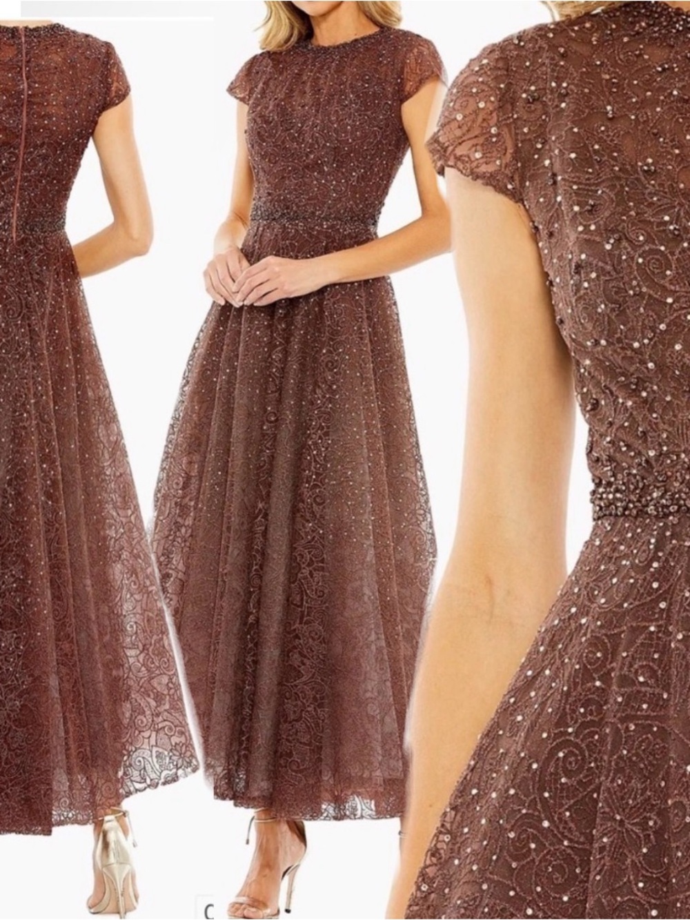 MAC DUGGAL
Brown Embellished Cap Sleeve A Line Dress size 10. NWT